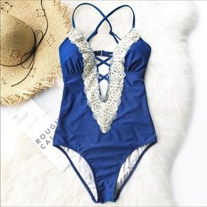 NWT GORGEOUS COBALT BLUE, LACE ONE PIECE SWIM SUIT